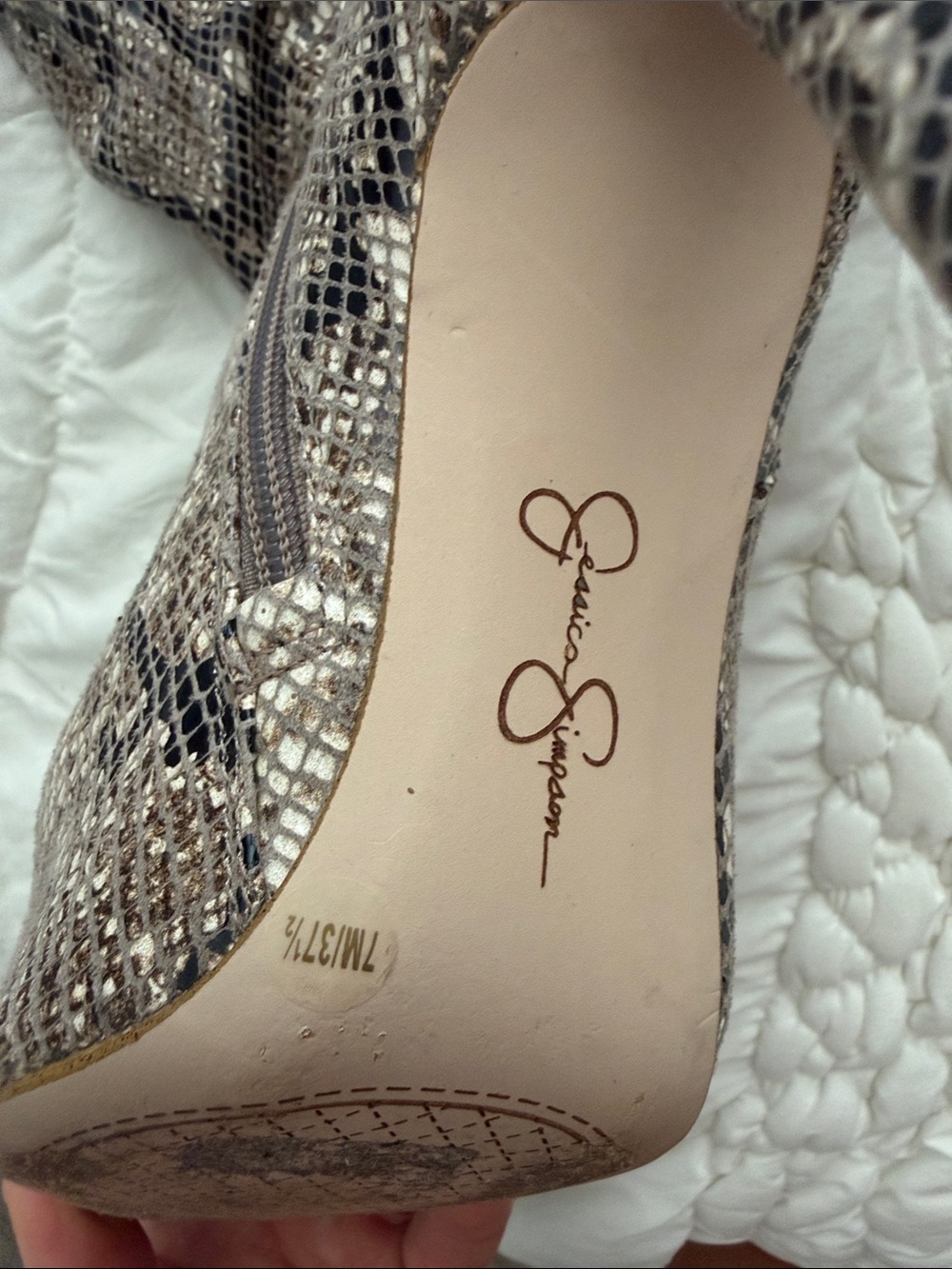 Jessica Simpson Taupe and Black Snake-Print Knee-High Stiletto Boots - Picture 3 of 9